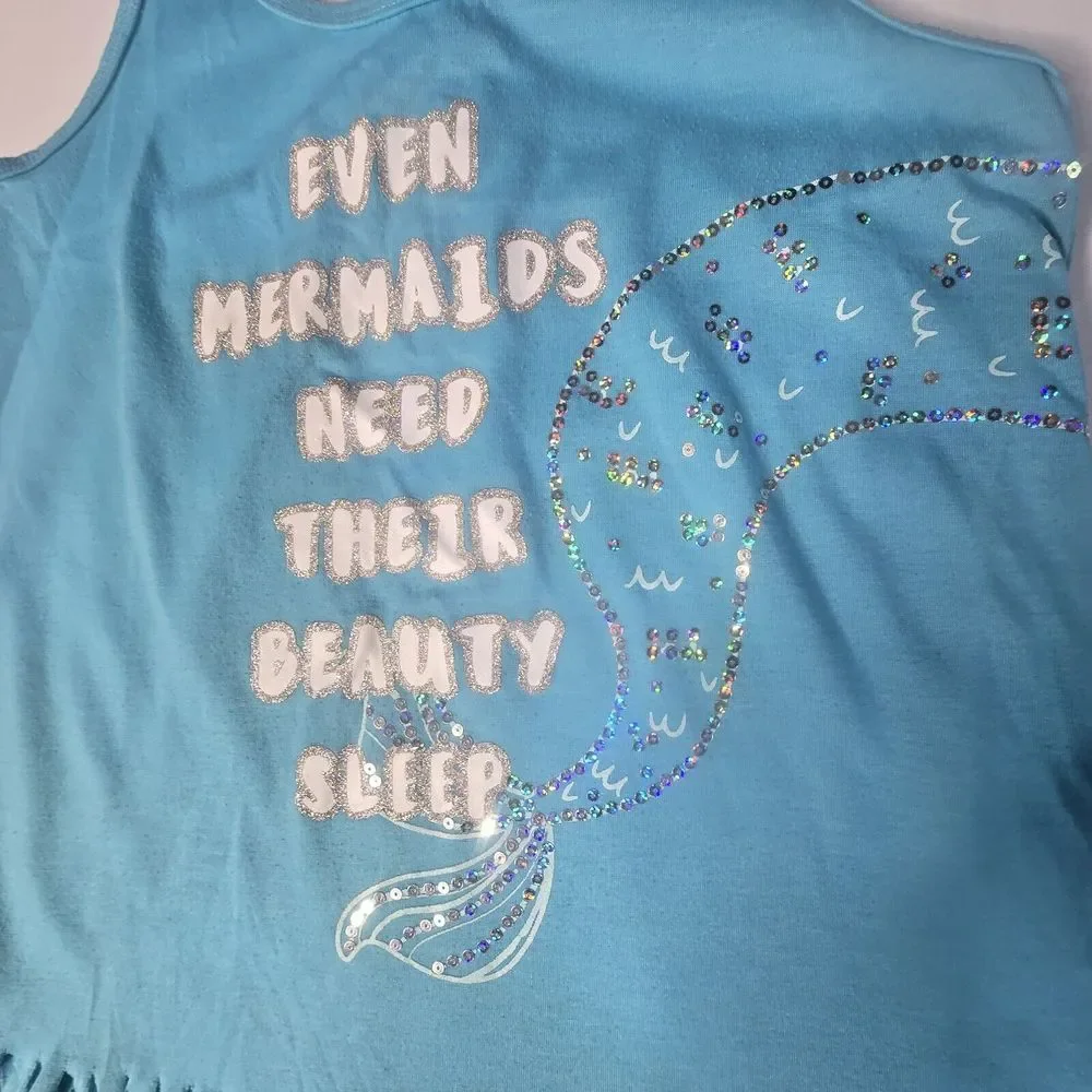 Justice Pajama Set Girls 14 Blue Mermaid‎ Fringe Tie Dye Mermaidcore Sleepwear